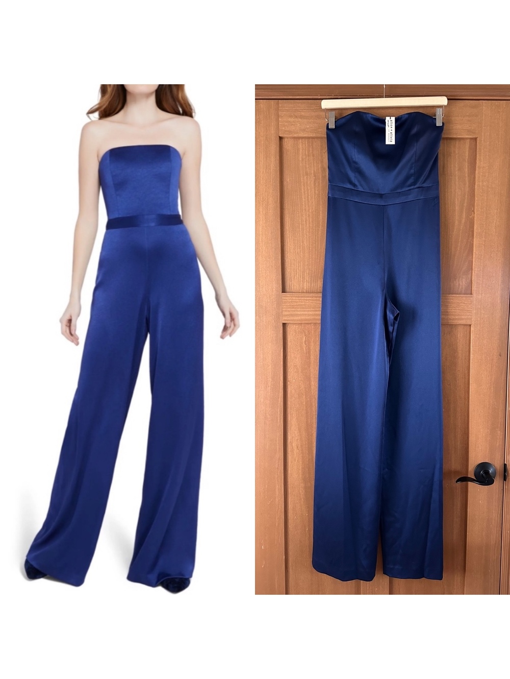 NWT Alice + Olivia Athena Wide-Leg Bustier Jumpsuit Azure Blue Women’s size 4